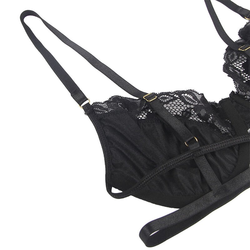 SUBBLIME - SET DE 3 PIEZAS SUJETADOR + TANGA + LIGA ENCAJE NEGRO S/M - Image 5