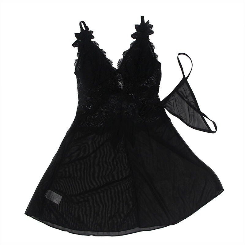 SUBBLIME - BABYDOLL TELA DE TUL DETALLE ENCAJE Y FLOR NEGRO S/M - Image 3