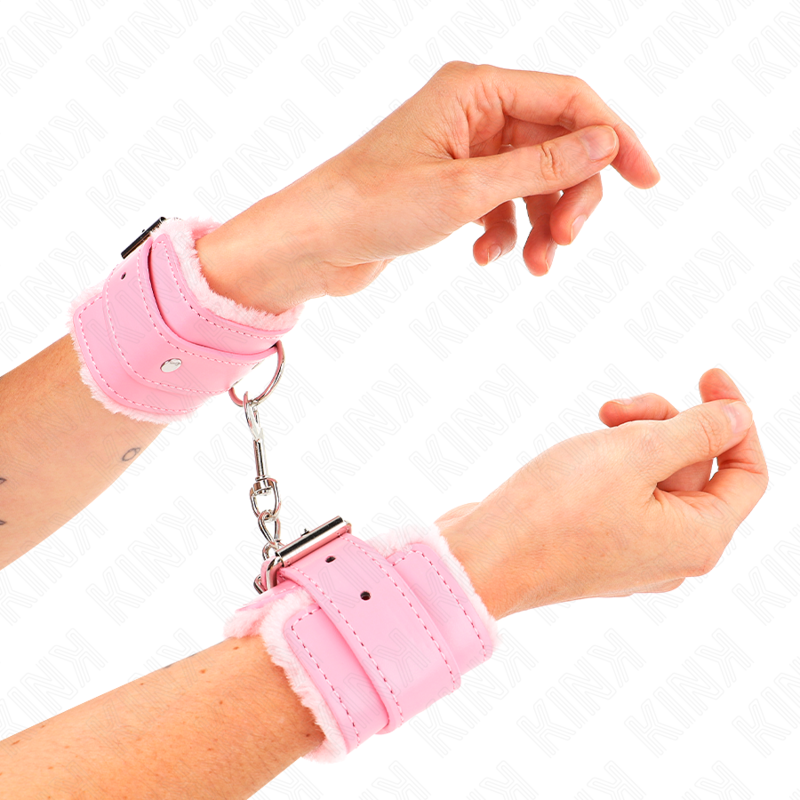 KINK - FUR LINED WRIST RESTRAINTS PINK WITH PINK BELT ADJUSTABLE 17-29 CM X 6 CM - Image 3