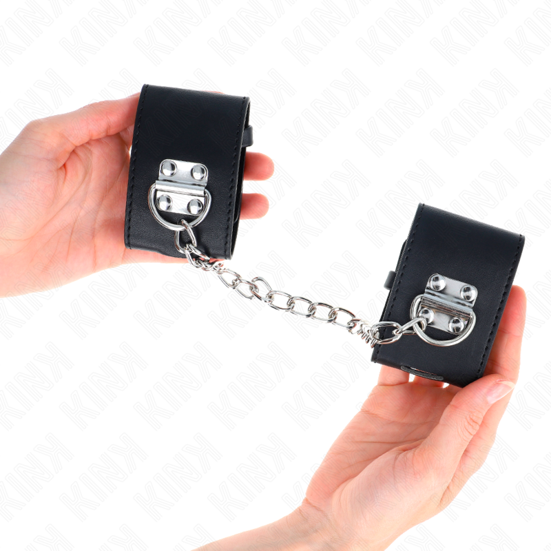 KINK - FIXED WRIST RESTRAINTS WITH CHAIN 30 CM AND PADLOCK CLOSURE BLACK ADJUSTABLE 16-23 CM X 5.5 CM - Image 3