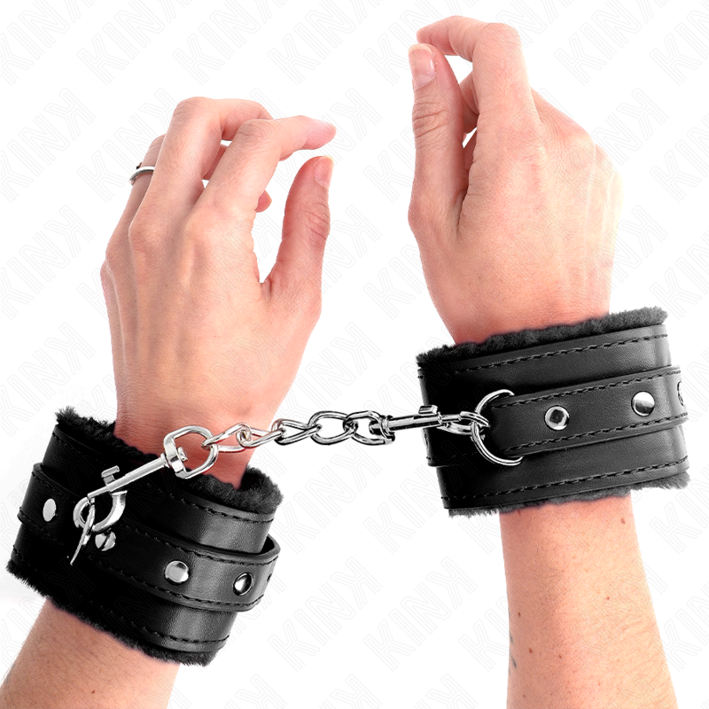 KINK - PREMIUM FUR LINED WRIST RESTRAINTS BLACK WITH BLACK BELT ADJUSTABLE 17-29 CM X 6 CM - Image 4